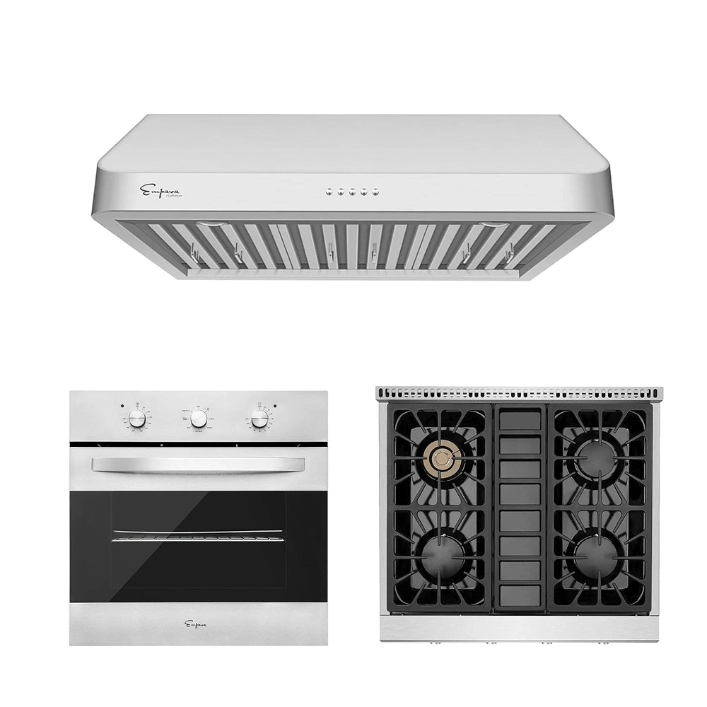 3 Pieces Kitchen Appliances Packages / 30" Gas Cooktop & 30" Range Hood & 24" Wall Oven-EMPV-30GC30 & EMPV-30RH01 & EMPV-24WOB14