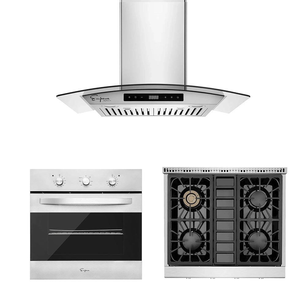 3 Pieces Kitchen Appliances Packages / 30" Gas Cooktop & 30" Range Hood & 24" Wall Oven-EMPV-30GC30 & EMPV-30RH06 & EMPV-24WOB14