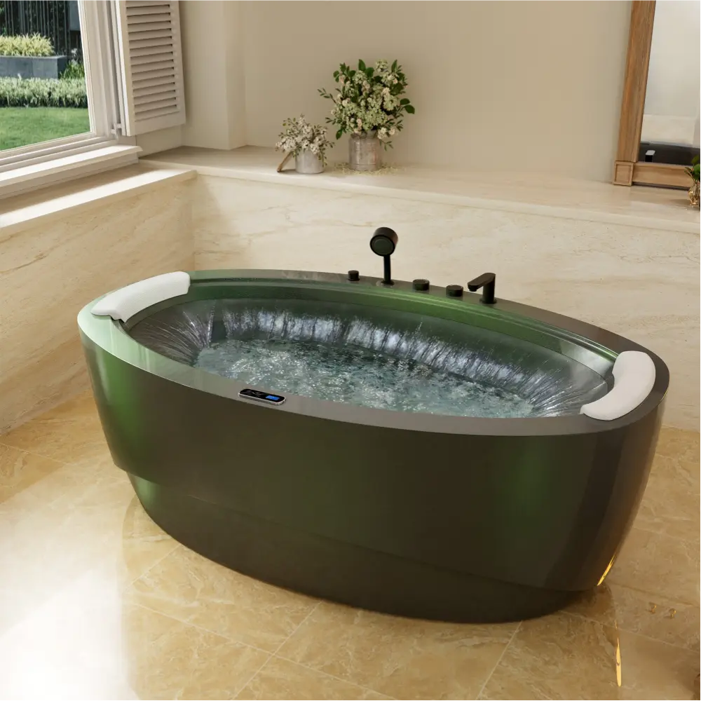 75" Acrylic Freestanding Whirlpool Bathtub with 360° waterfall and Center Drain
