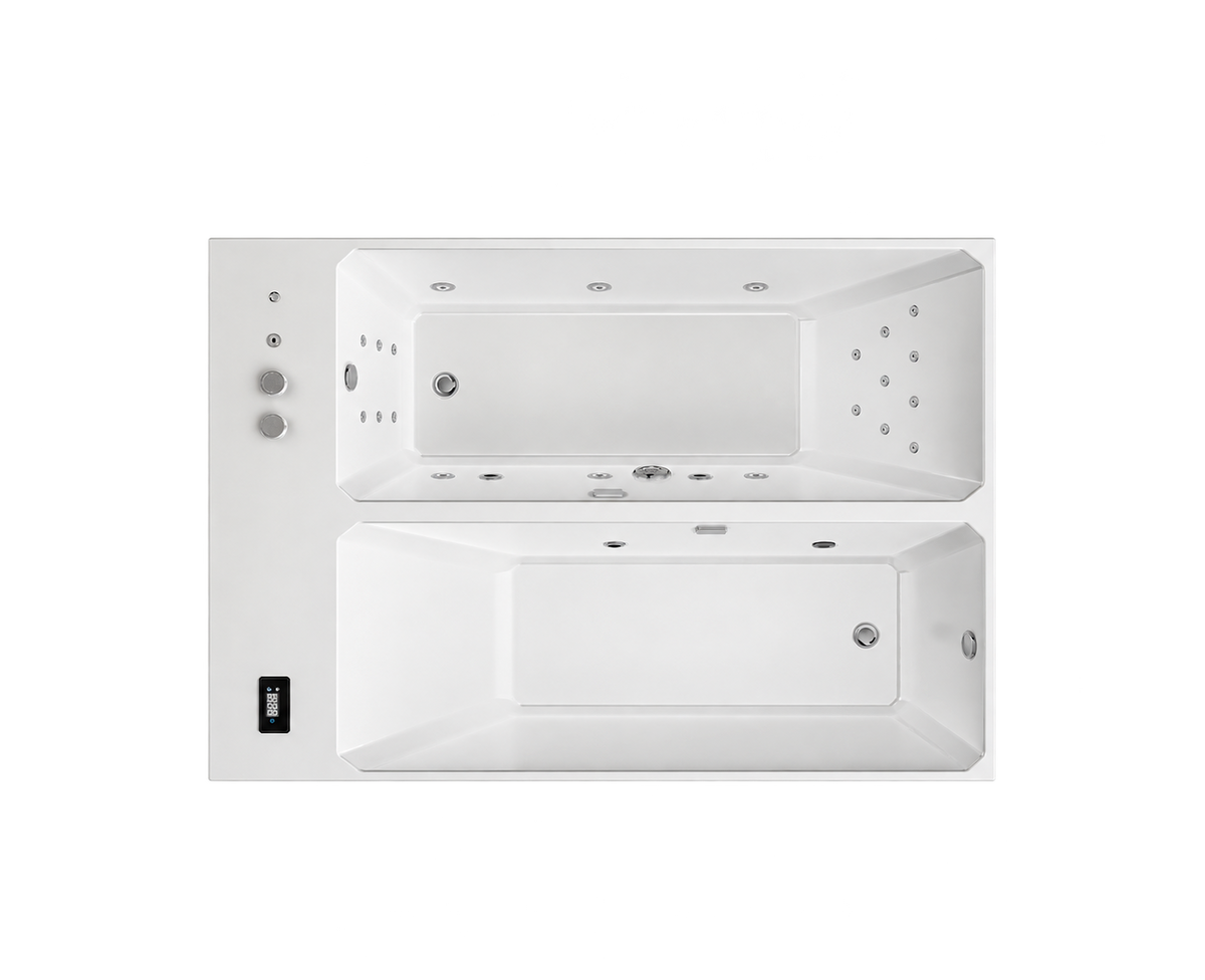 Empava 79CLF03 dual-zone plunge tub top view showing two separate bathing areas