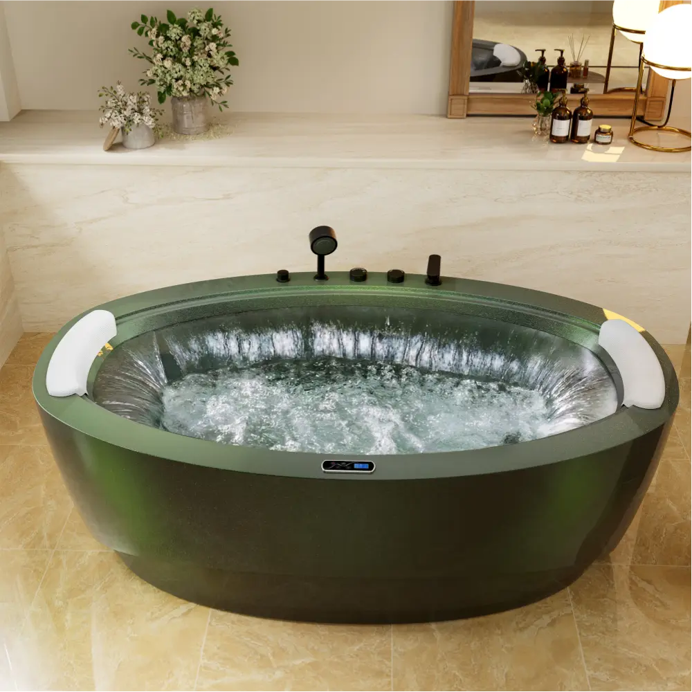 75" Acrylic Freestanding Whirlpool Bathtub with 360° waterfall and Center Drain