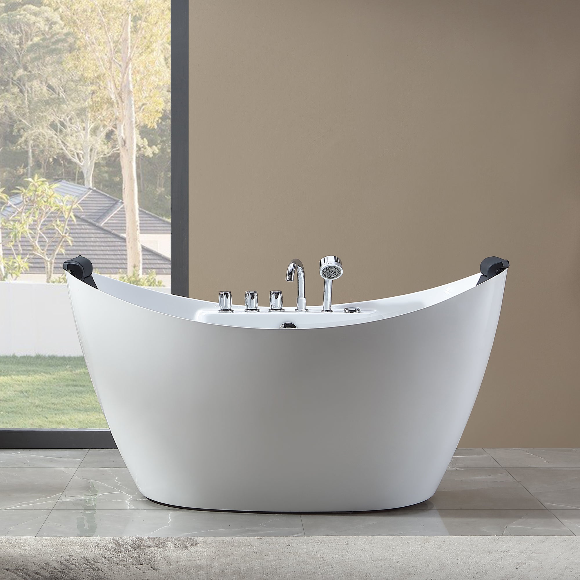 Empava-59AIS11-59" Freestanding Boat-shaped Whirlpool Bathtub with Center Drain-5