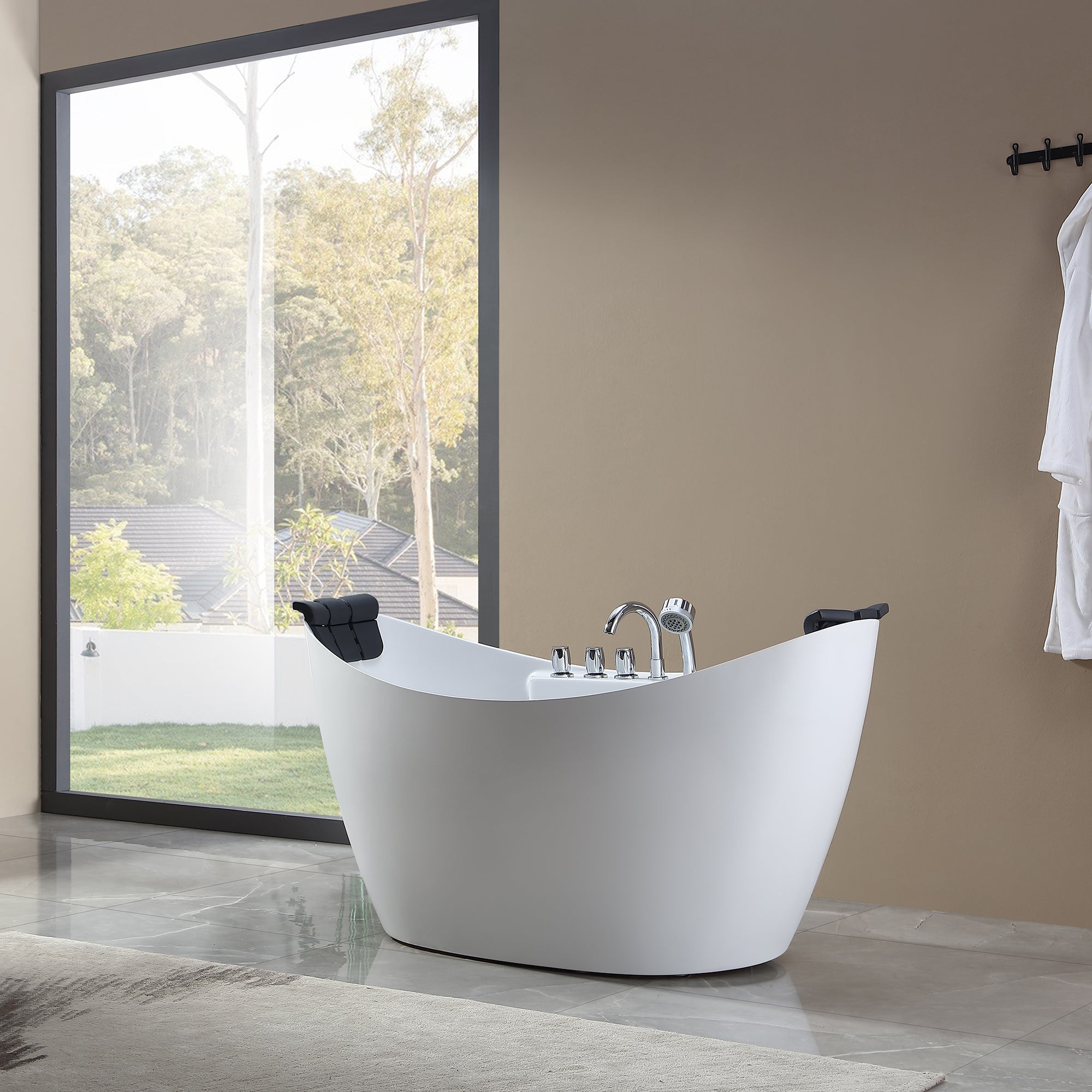 Empava-59AIS11-59" Freestanding Boat-shaped Whirlpool Bathtub with Center Drain-6