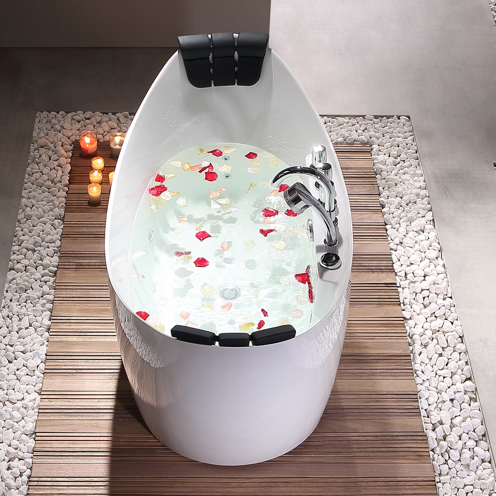 Empava-59AIS11-59" Freestanding Boat-shaped Whirlpool Bathtub with Center Drain-9