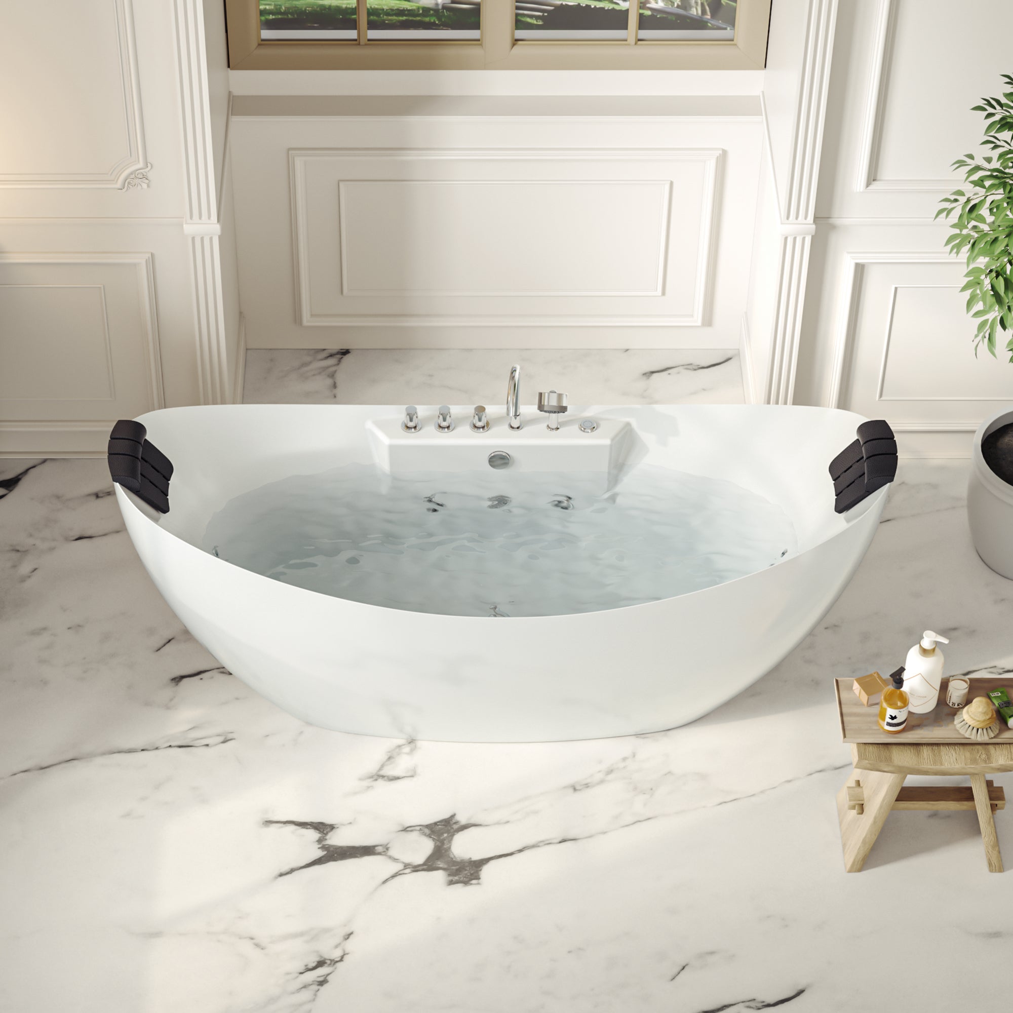 Empava-59AIS11-59" Freestanding Boat-shaped Whirlpool Bathtub with Center Drain-3