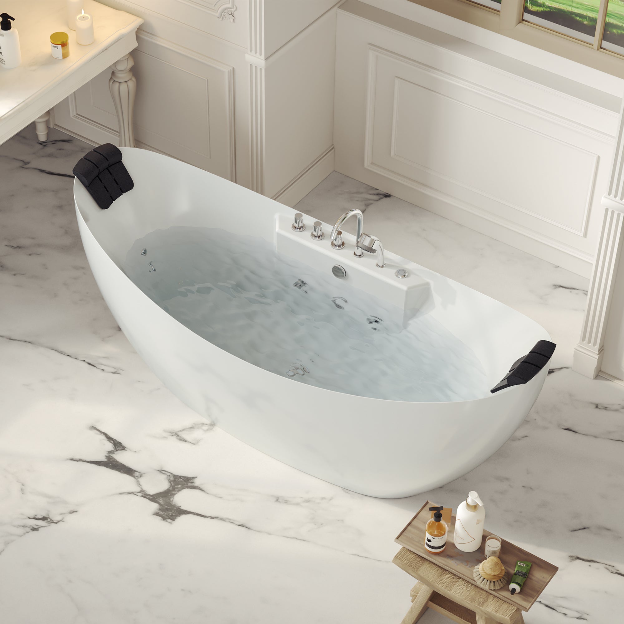 Empava-59AIS11-59" Freestanding Boat-shaped Whirlpool Bathtub with Center Drain-2