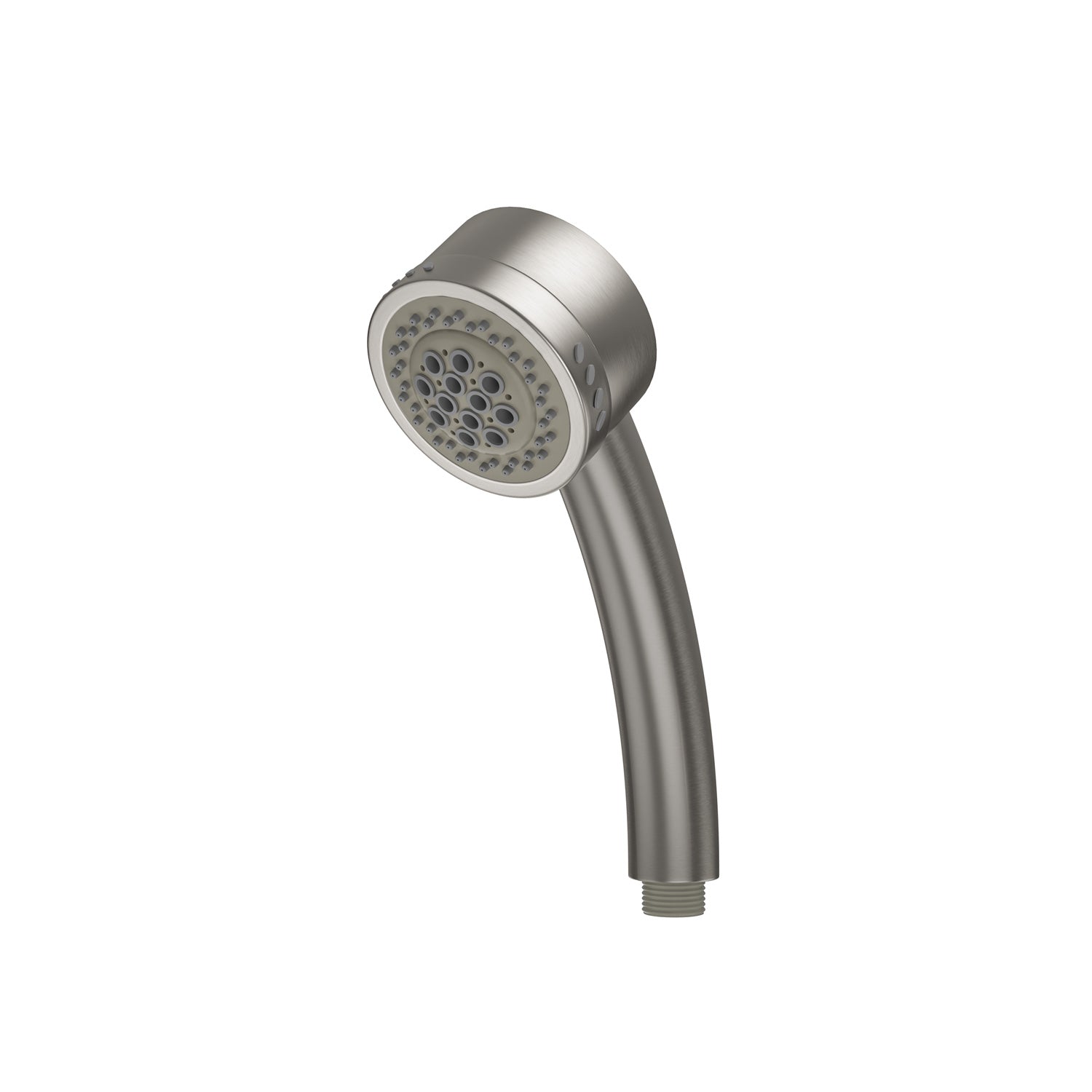 An EMPV-59JT005 Whirlpool Round Tub Bathtub Faucet Fixture by Empava, made of stainless steel, features a handheld showerhead with a curved handle and multiple spray nozzles. The nozzle area boasts a round shape, and the handle presents a smooth, sleek appearance with a threaded connection at the bottom.