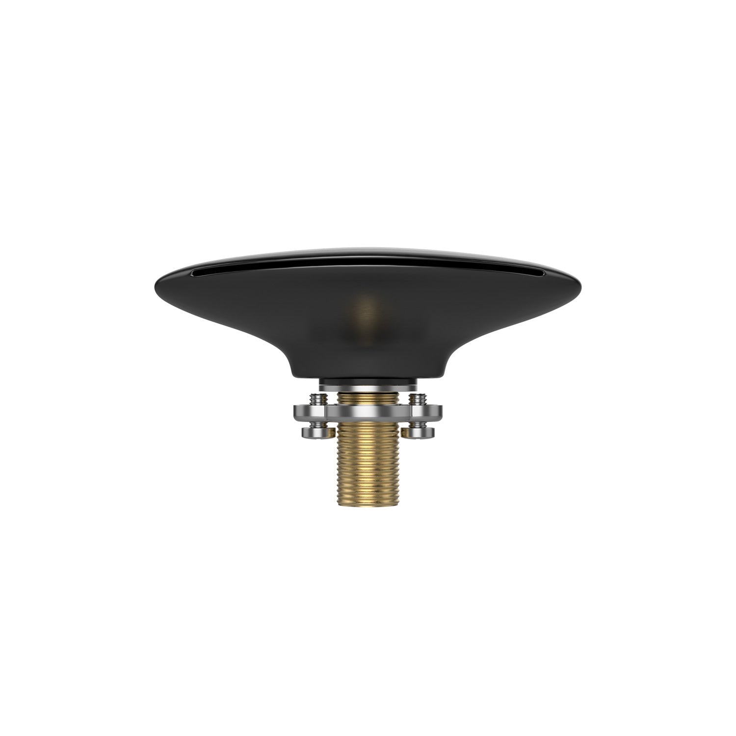 A black, pedestal-style Bathtub Faucet Fixture for the EMPV-59JT005 Whirlpool Round Tub by Empava, featuring a rounded top and a brass threaded connector at the bottom. The brass connector is secured with two metal nuts and a washer, resembling a mechanical component or attachment part, viewed against a white background.