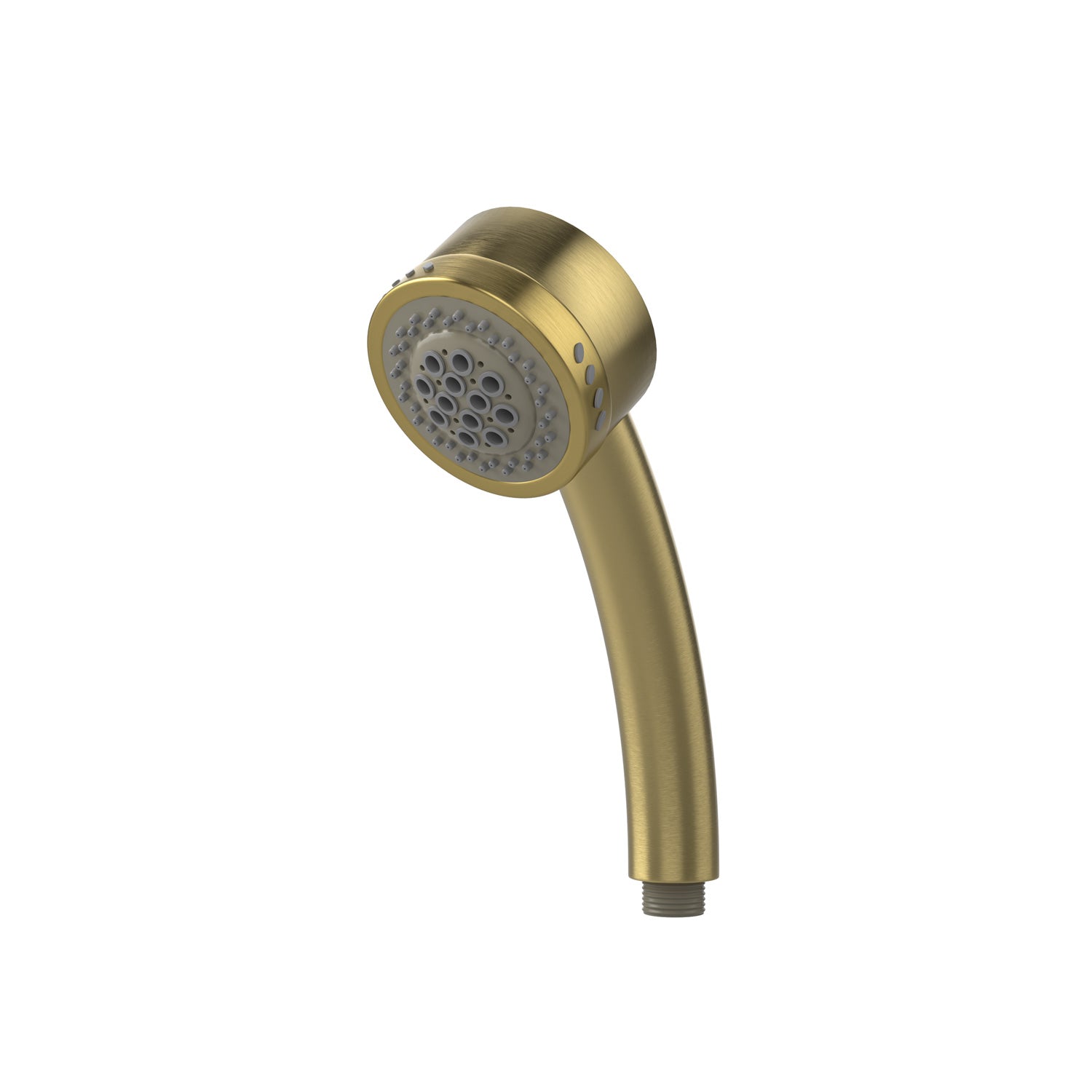 The Bathtub Faucet Fixtures for EMPV-59JT005 Whirlpool Round Tub includes a brushed gold Empava handheld shower head with a curved handle. It features multiple spray nozzles arranged in a circular pattern at the end. The sleek metallic finish and ergonomic design add a touch of elegance and functionality.