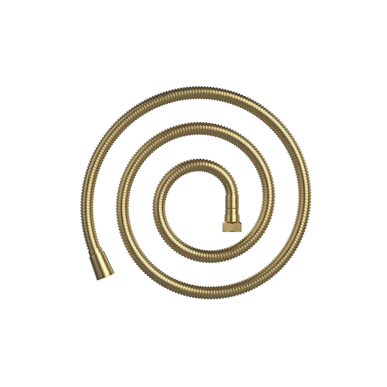 A brass flexible hose coiled in a spiral shape, designed specifically for bathtub faucet fixtures like the EMPV-59JT005 Whirlpool Round Tub from Empava. One end is tapered for easy attachment, while the other end features a threaded fitting for secure connections. The hose has a ribbed texture and a metallic sheen, making it an excellent fit for Empava installations.