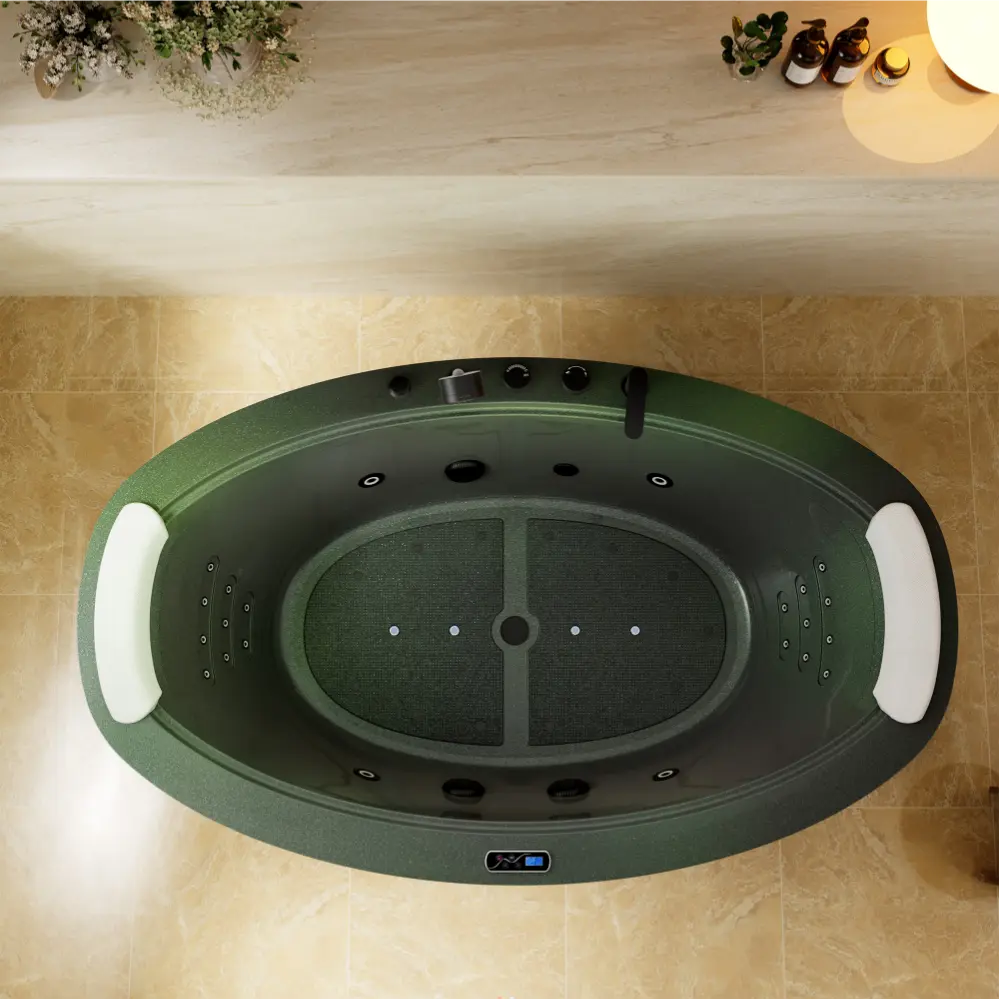 75" Acrylic Freestanding Whirlpool Bathtub with 360° waterfall and Center Drain