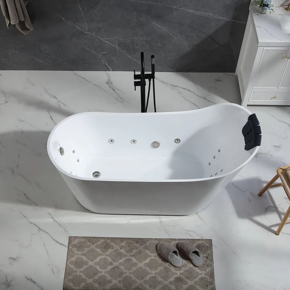 67" White Acrylic Oval Freestanding Whirlpool Tub with Right Drain