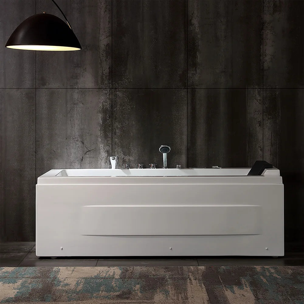 Empava 67" Alcove Combination Massage Inline Heater LED Tub with Left Drain dark scene front view.