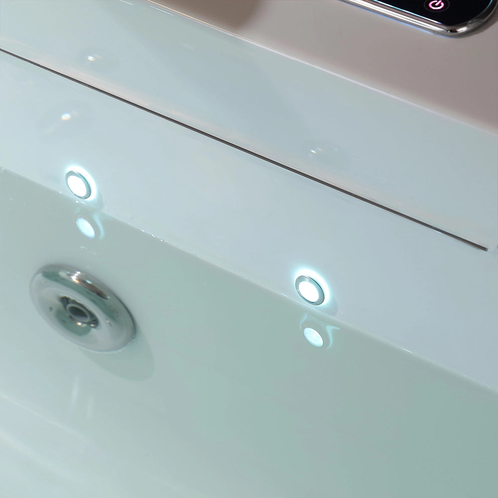 Empava 67" Alcove Combination Massage Inline Heater LED Tub with led lights.