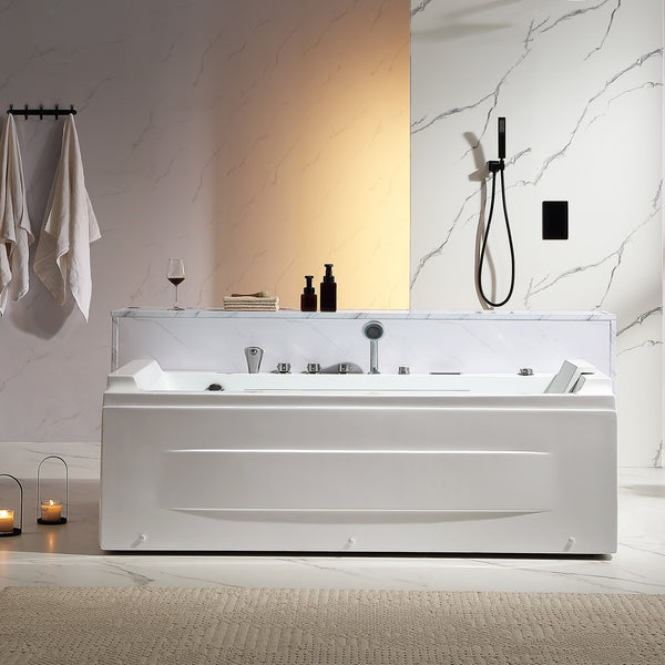 Empava 71 inch Alcove Whirlpool Air Combination Jetted Bathtub with Inline Heater & Waterfall