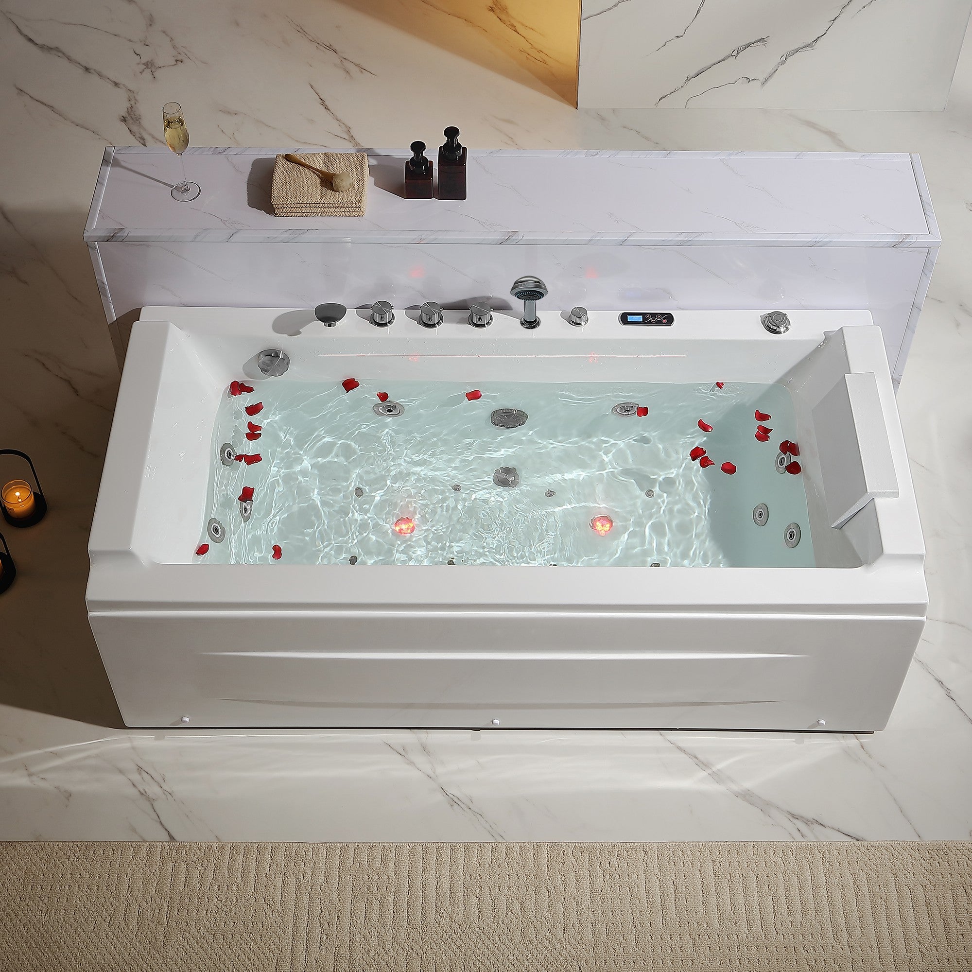 Empava 71 inch Alcove Whirlpool Air Combination Jetted Bathtub with Inline Heater & Waterfall