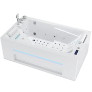 71 Inch Alcove Massage Inline Heater 2-Person LED Tub With Left Drain