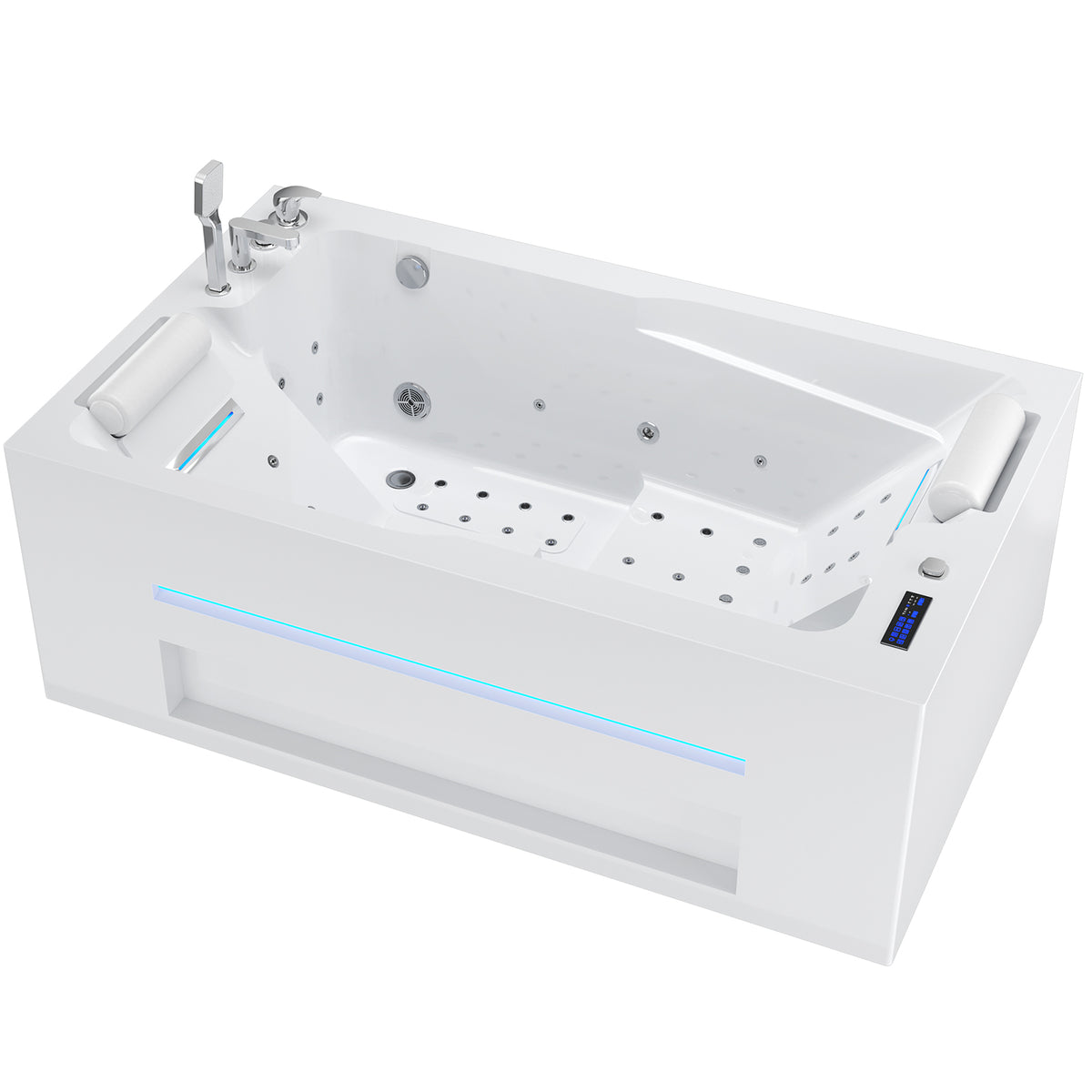 Baignoire LED de 71 pouces à alcôve et massage pour 2 personnes avec réchauffeur intégré et vidange à gauche