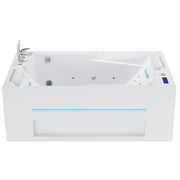 71 Inch Alcove Massage Inline Heater 2-Person LED Tub With Left Drain