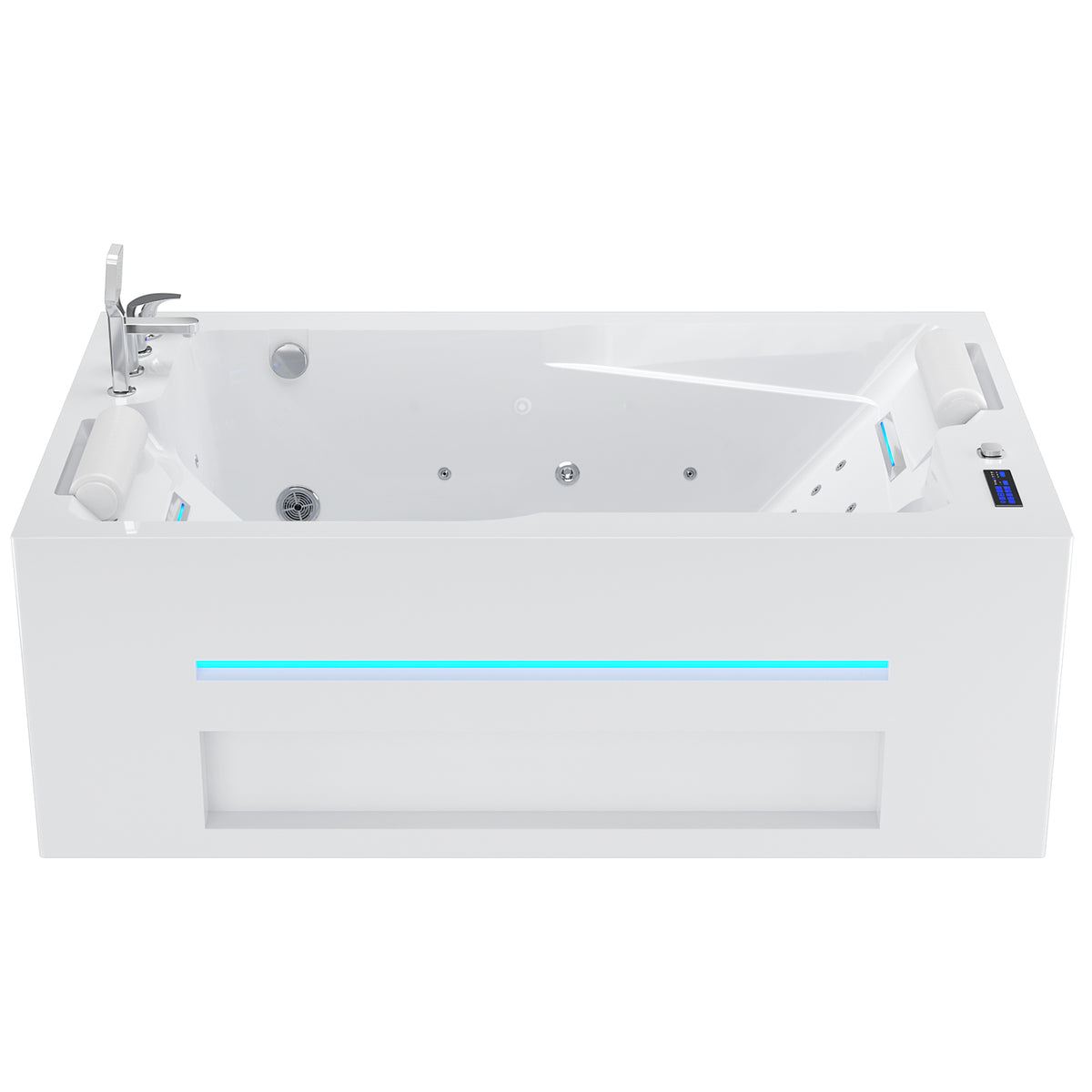 Baignoire LED de 71 pouces à alcôve et massage pour 2 personnes avec réchauffeur intégré et vidange à gauche