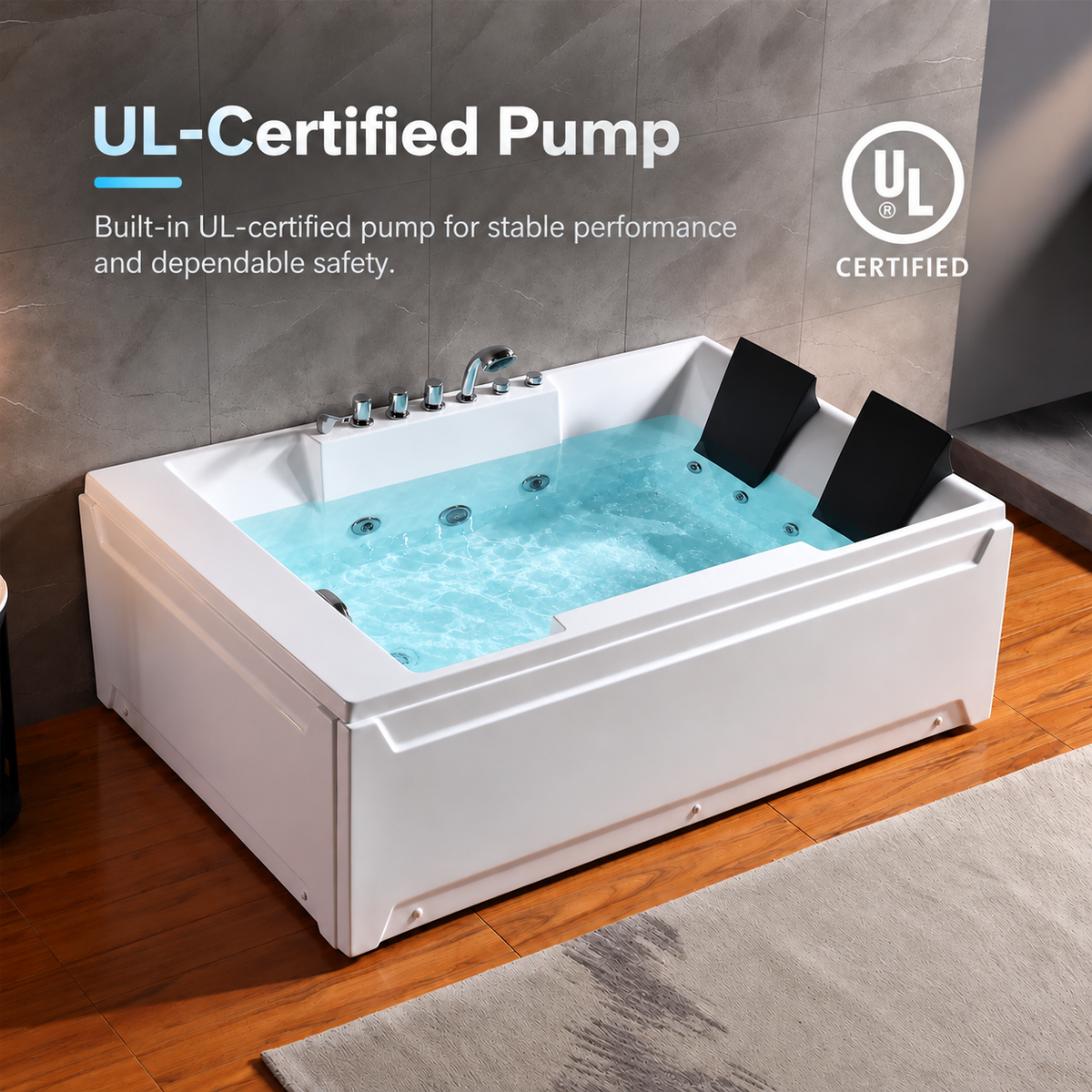 EMPV-72JT367LED-72" Alcove Whirlpool LED Bathtub for 2 Persons with Left Drain-5