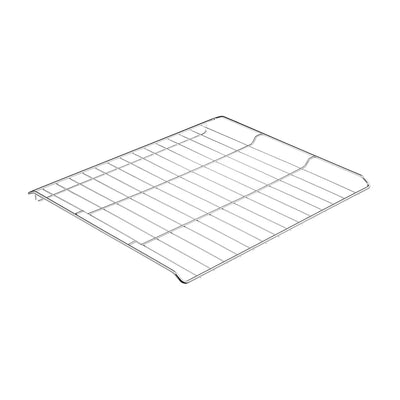 The Empava 24 Inch Wall Oven Rack is a rectangular metal cooling rack featuring evenly spaced parallel wires running horizontally, along with additional support wires. It has raised edges on two sides for enhanced stability and is ideal for cooling baked goods or use in ovens.