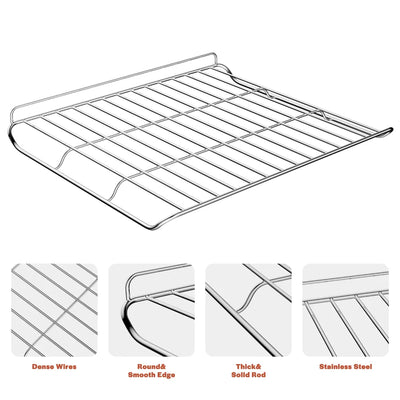 Close-up of the Empava 24 Inch Wall Oven Rack corner, showcasing its shiny chrome finish and simple, clean lines. The focus is on the right edge of the rack, capturing details of its construction against a plain white background.