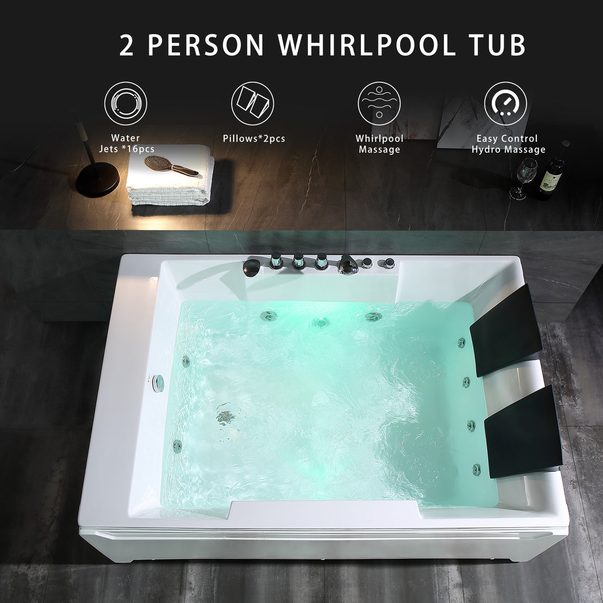 EMPV-72JT367LED-72" Alcove Whirlpool LED Bathtub for 2 Persons with Left Drain-2