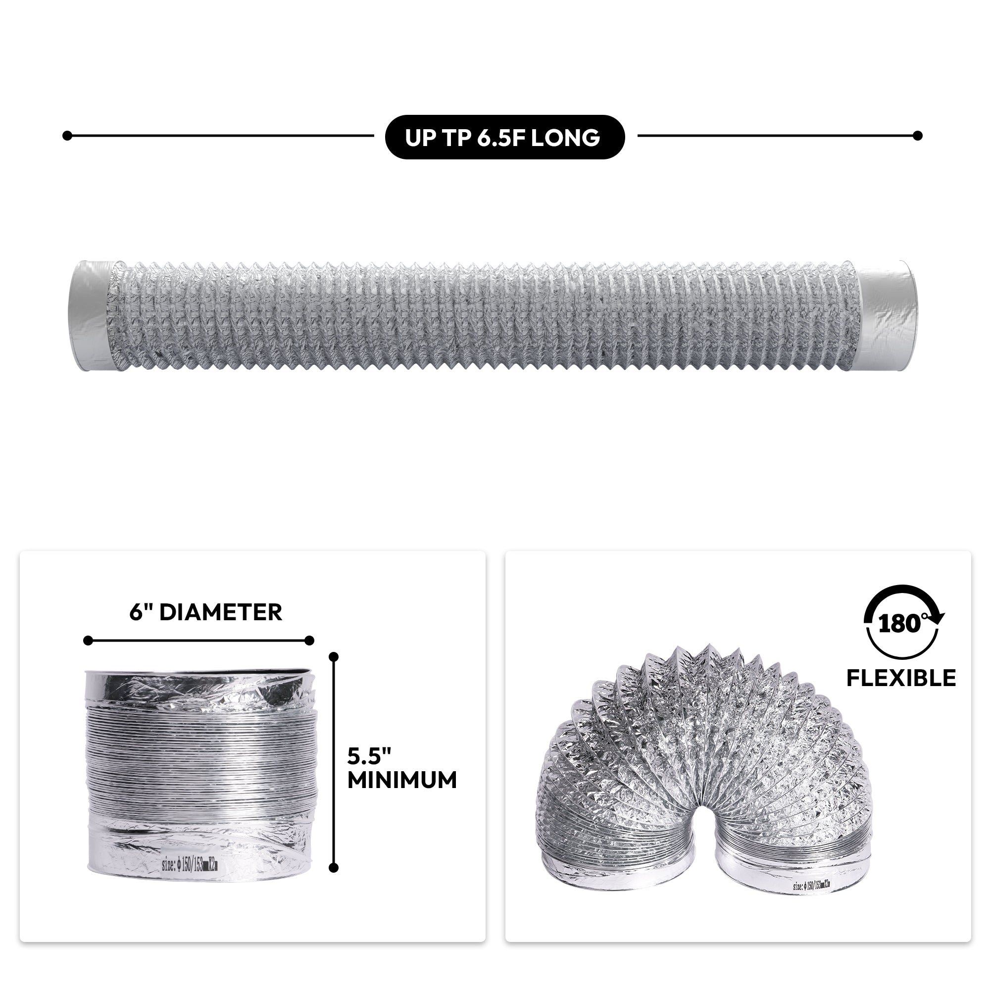 Empava 6 inch x 6.5-Foot Flexible Aluminum Air Duct Vent Hose