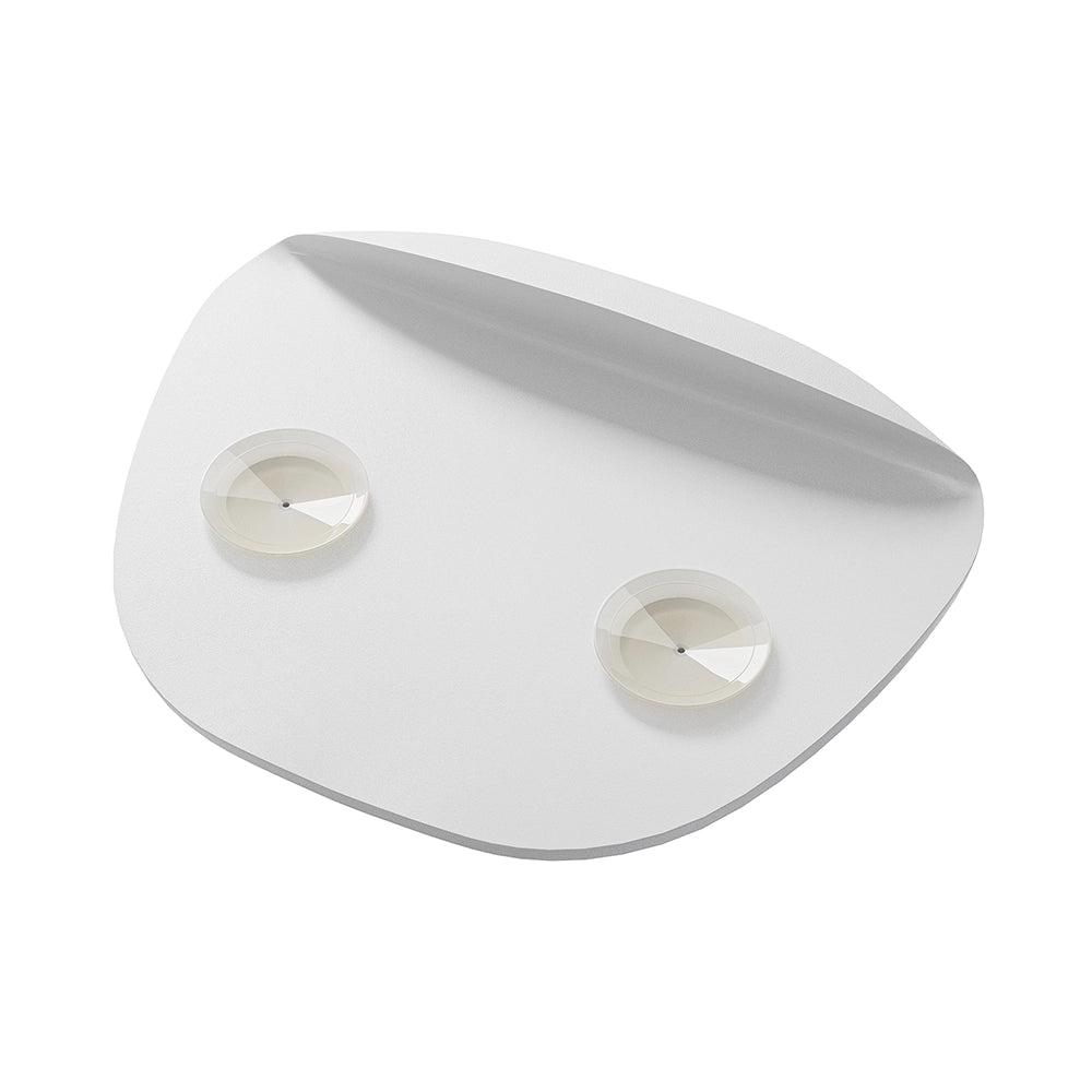 The Bathtub White Headrest for EMPV-59JT319LED Corner Tub showcases a minimalist design with a flat, white, rounded triangular shape, featuring two large, clear faceted stones placed symmetrically. Above the stones is a slightly raised section running horizontally, adding an abstract and modern touch to its white background.