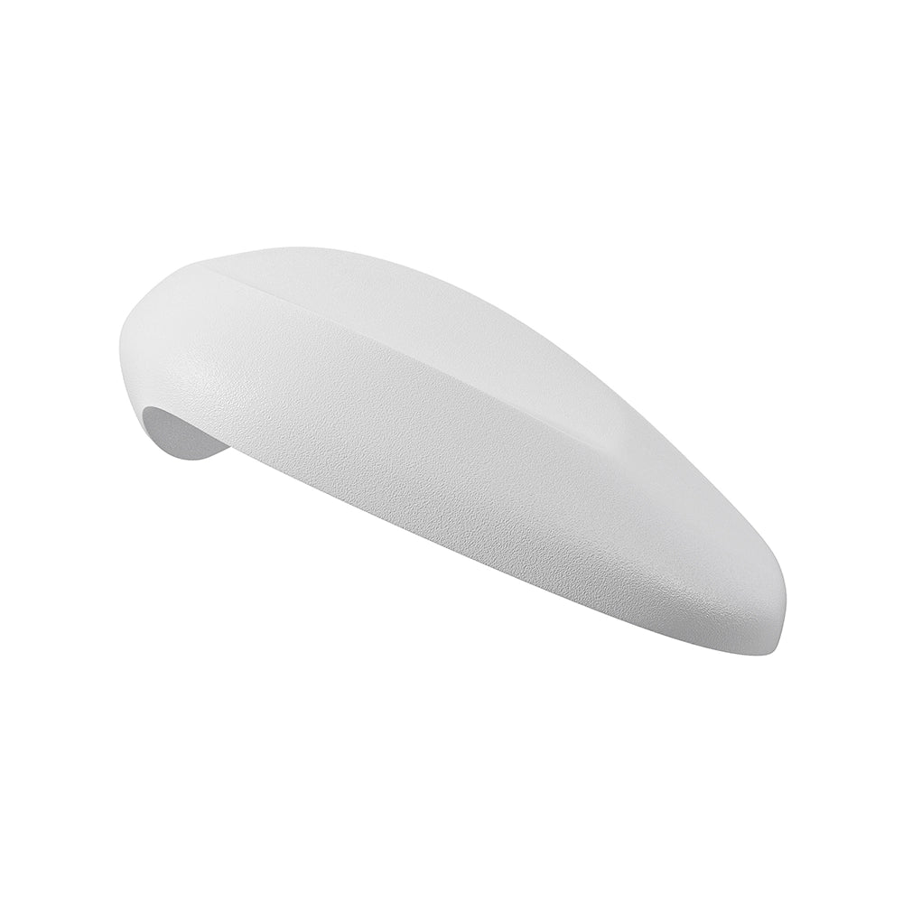 A Bathtub White Headrest For EMPV-59JT319LED Corner Tub is displayed against a white background. The headrest has an elongated, curved shape, resembling a pebble or a modern ergonomic handle. Its surface texture appears slightly matte.