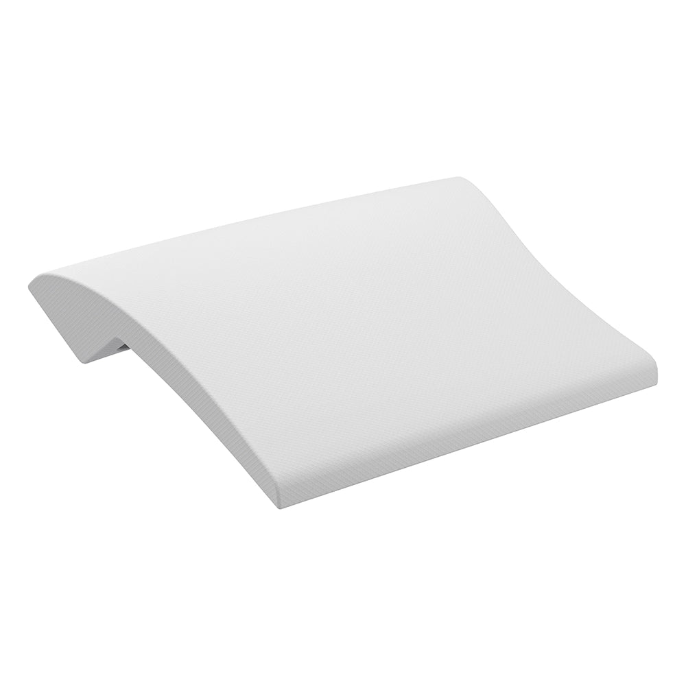 The Bathtub White Headrest for EMPV-59JT408LED Whirlpool Tub is a lightweight, white cushion with a subtle textured surface and a gently sloping, curved design that provides ergonomic support for the lower back, making it suitable for use in chairs or while sitting.