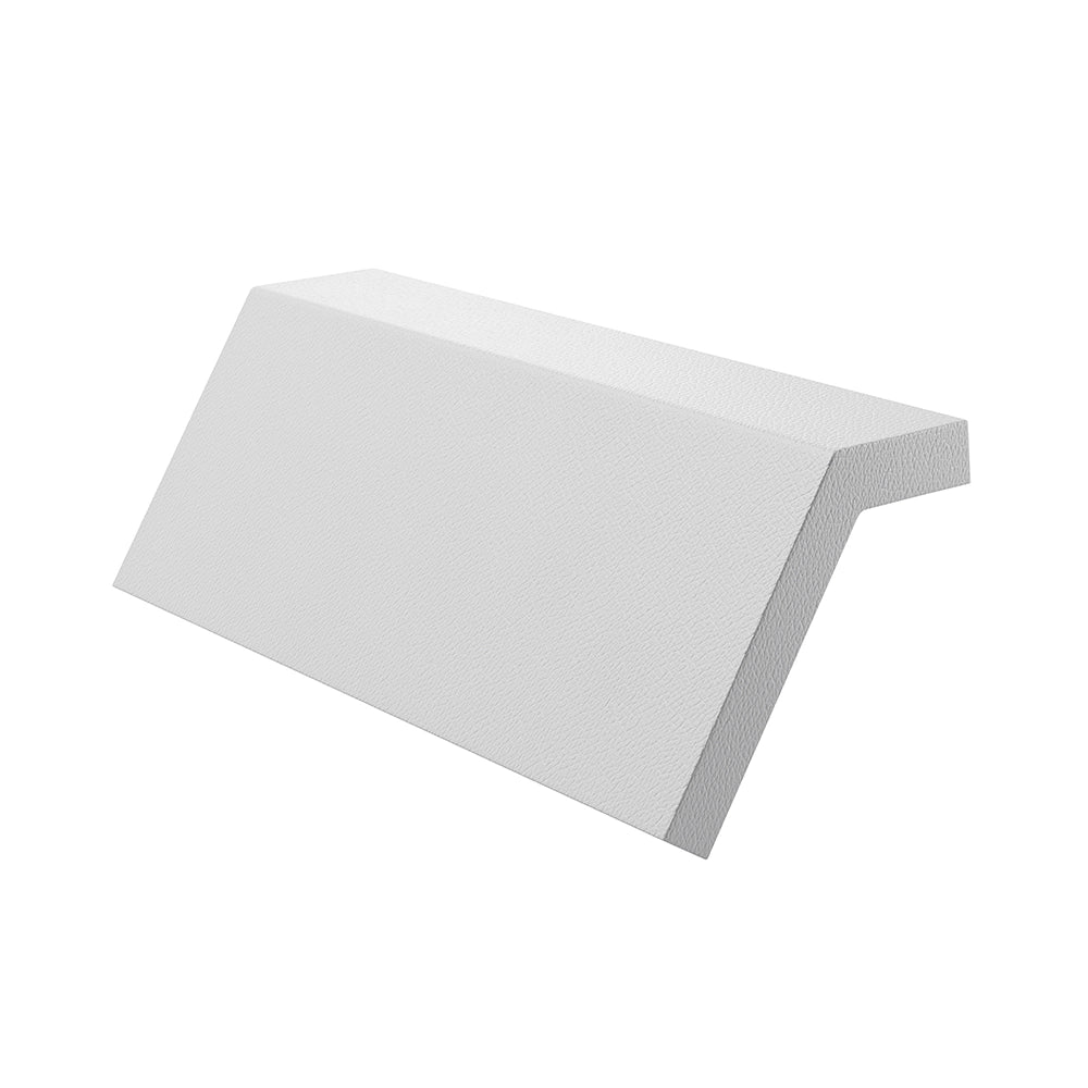 A white, angular foamboard piece with a textured surface, featuring a flat, horizontal top and a vertical front face forming an L-shaped profile. This piece resembles the Bathtub White Headrest designed for the EMPV-67JT351LED Whirlpool Waterfall Tub.