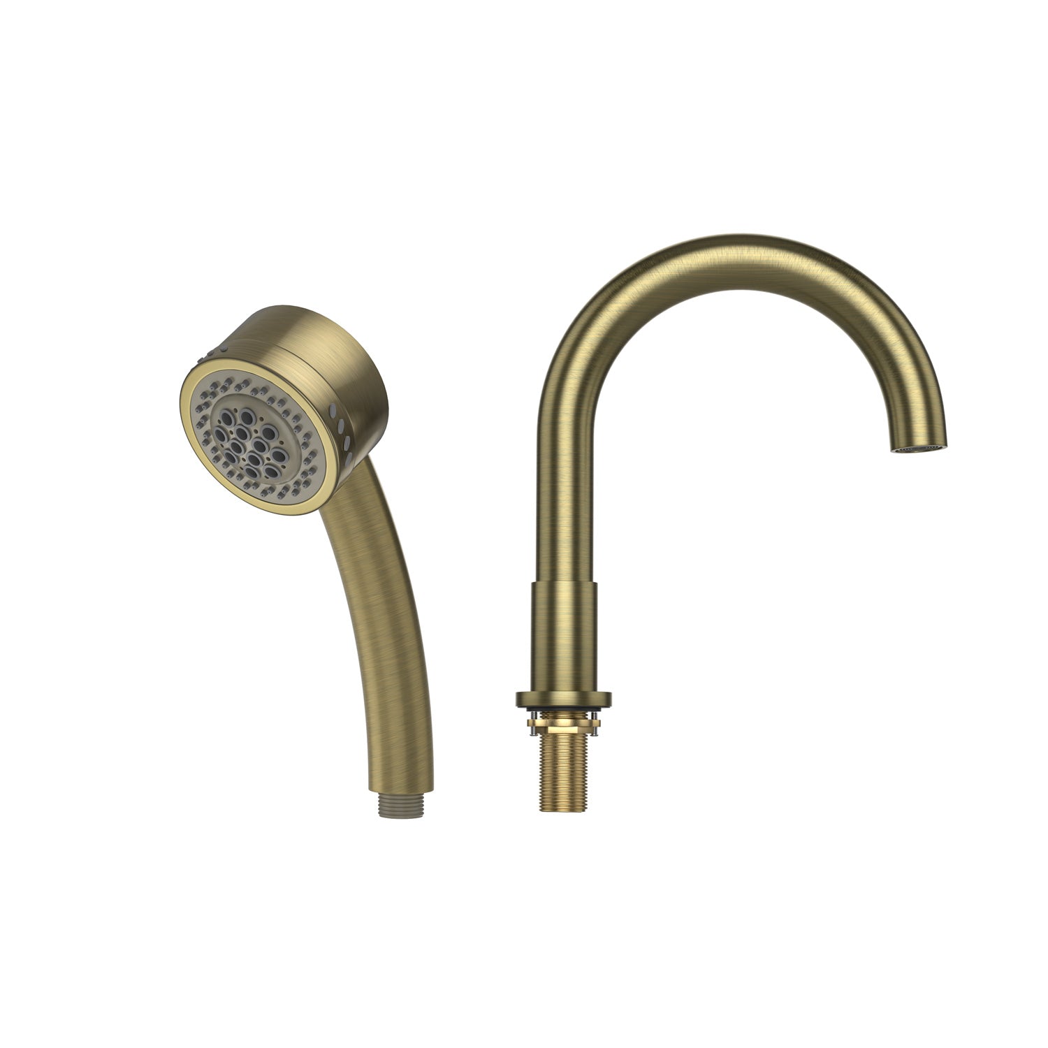 The image showcases a bronze finish Empava Bathtub Faucet Fixture for AIS Series Whirlpool Spa Tubs. The handheld shower head features multiple spray nozzles and a cylindrical handle, while the vintage-style curved faucet spout has a threaded end for easy installation.