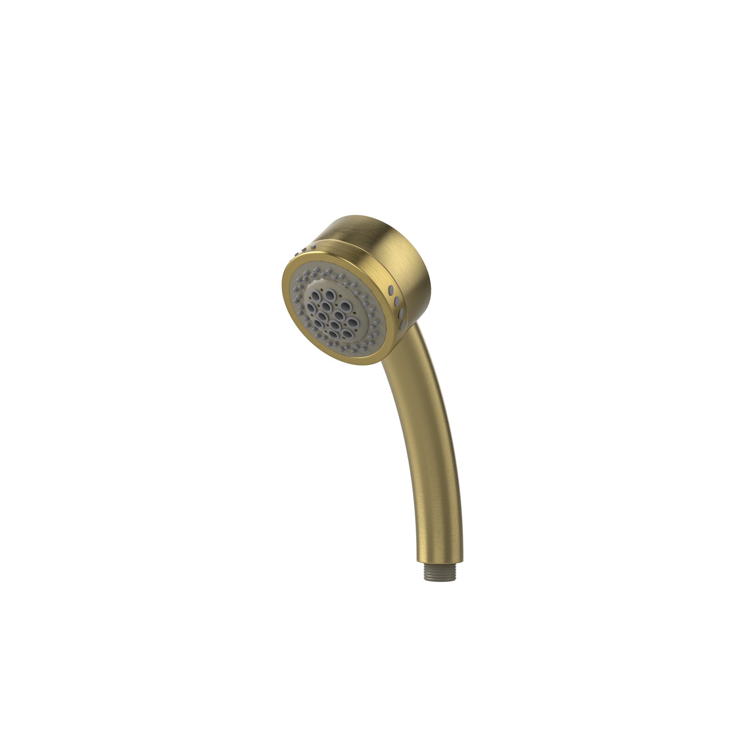 The Bathtub Faucet Fixtures For AIS Series Whirlpool Spa Tubs feature a sleek, curved gold handheld showerhead set against a white background. It includes multiple small nozzles arranged in a circular pattern, delivering both elegance and functionality.