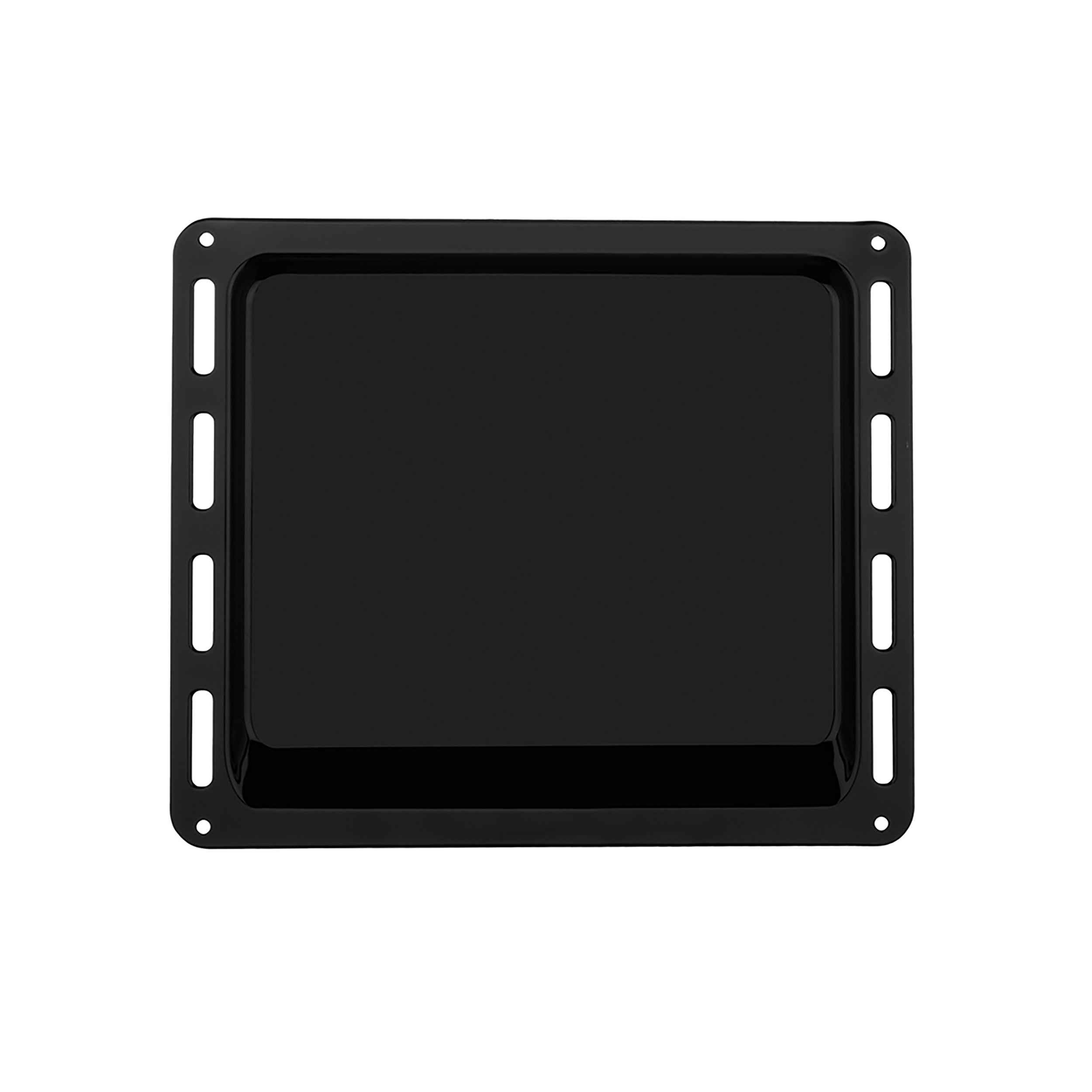 A black rectangular baking tray compatible with the Empava 24-inch Single Wall Oven, featuring mounting slots on the sides. The tray is bordered by a thin black frame and has rounded corners. The background is plain white.