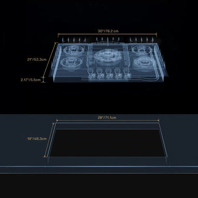 EMPV-30GC26-GX black gas stove cooktop size chart
