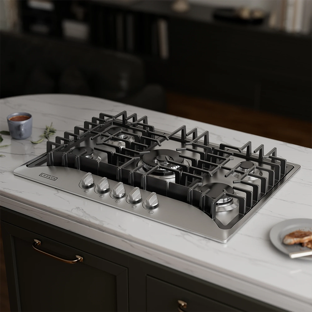 EMPV-30GC5B70C-GX stainless steel gas stove cooktop side view