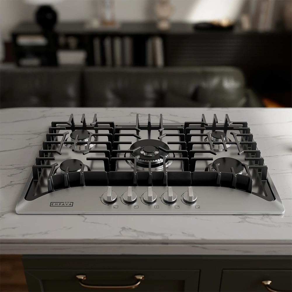EMPV-30GC5B70C-GX stainless steel gas stove cooktop side view