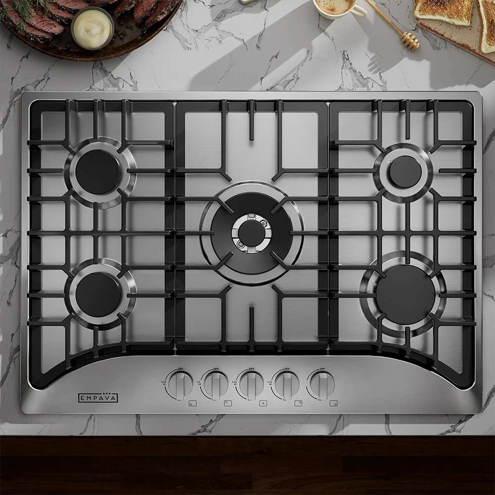 EMPV-30GC5B70C-GX stainless steel gas stove cooktop overlook view