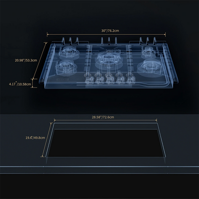 EMPV-30GC5B70C-GX stainless steel gas stove cooktop size chart
