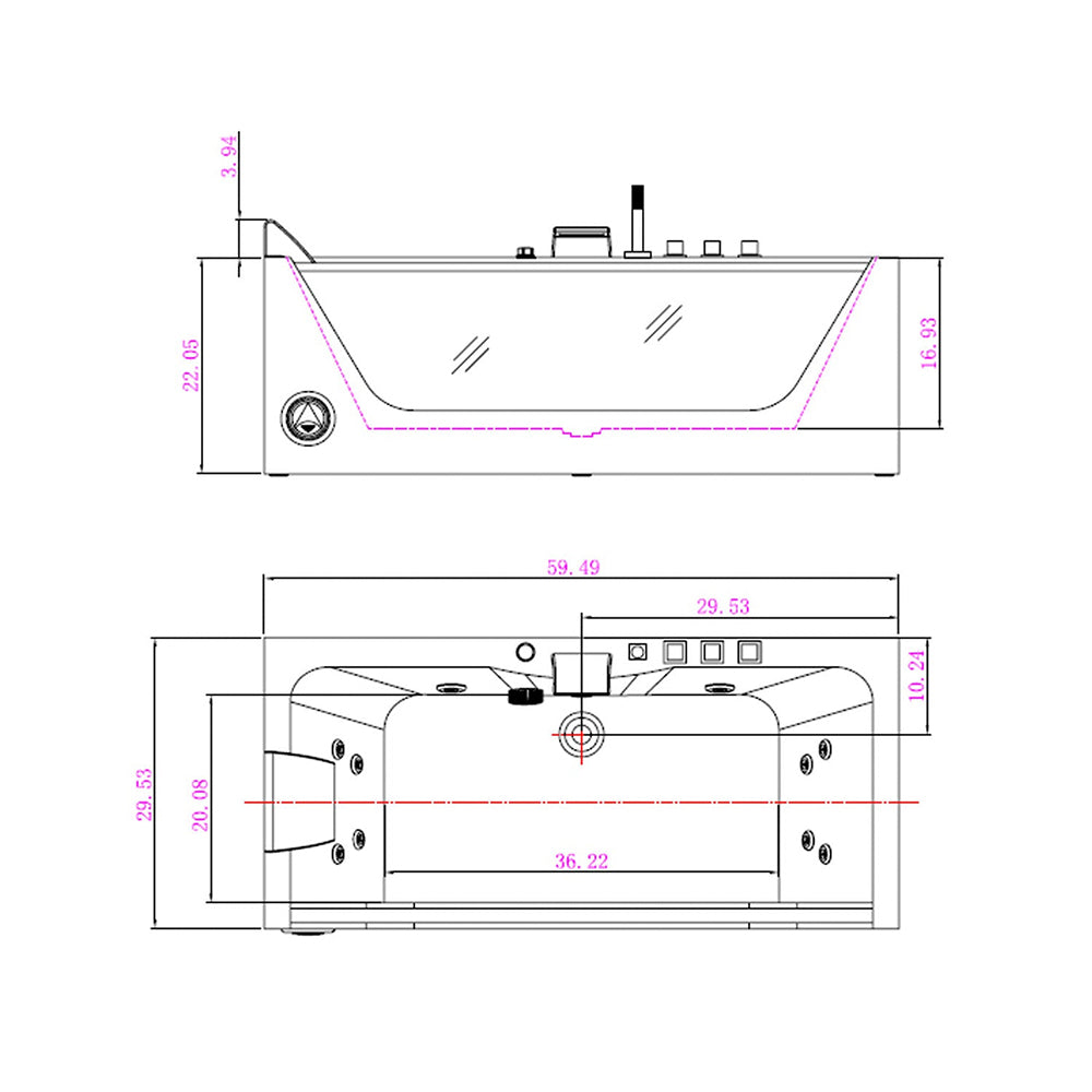 EMPV-59JT408LED-59" Alcove LED Whirlpool Bathtub with Center Drain-size-chart