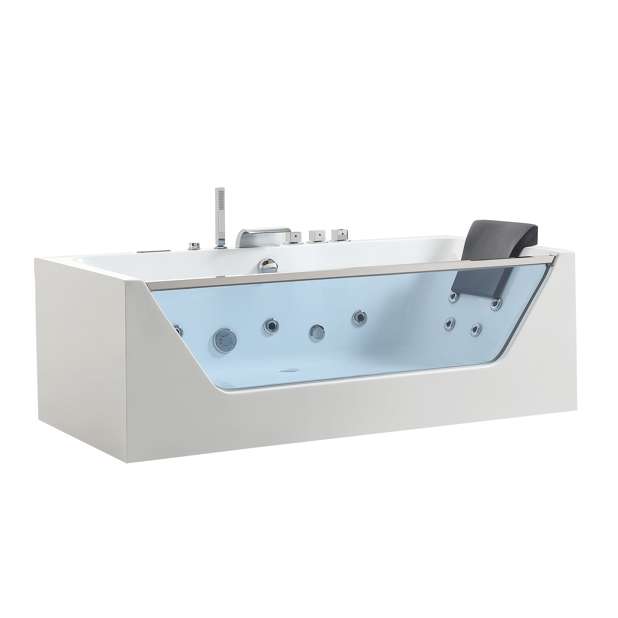 Empava 71" Alcove Whirlpool Jetted Bathtub with Inline Heater, LED Lights & Glass Panel