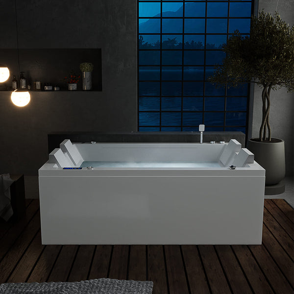 Bañera combinada de masaje exenta de 180,34 cm con desagüe central para 2 personas con luces LED