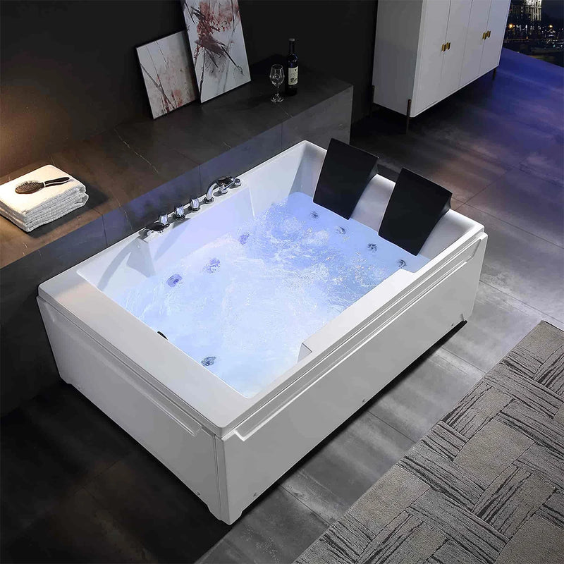 Baignoire balnéo à LED en alcôve de 72 po pour 2 personnes avec drain à gauche