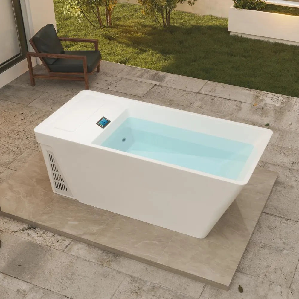79" Cold bath White Acrylic Rectangle Freestanding Soaking Bathtub with Right Drain