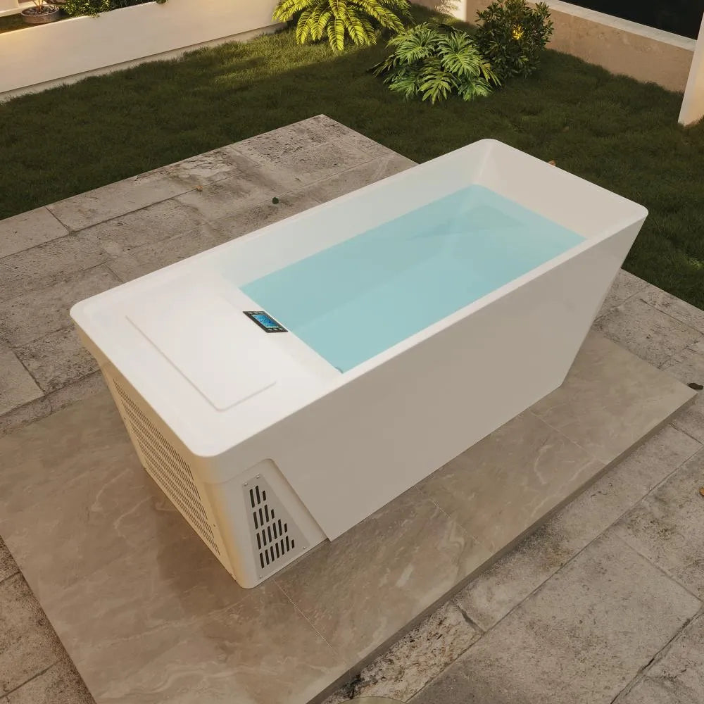 79" Cold bath White Acrylic Rectangle Freestanding Soaking Bathtub with Right Drain
