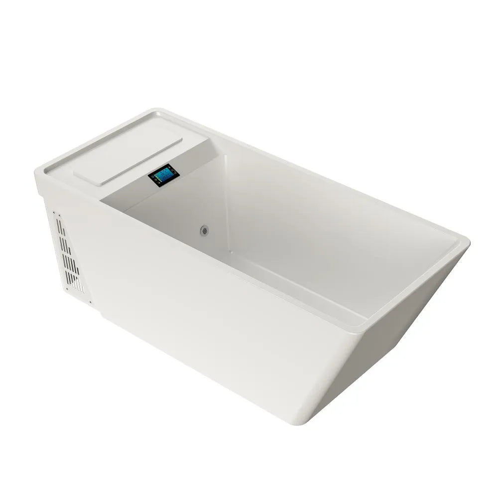 79" Cold bath White Acrylic Rectangle Freestanding Soaking Bathtub with Right Drain