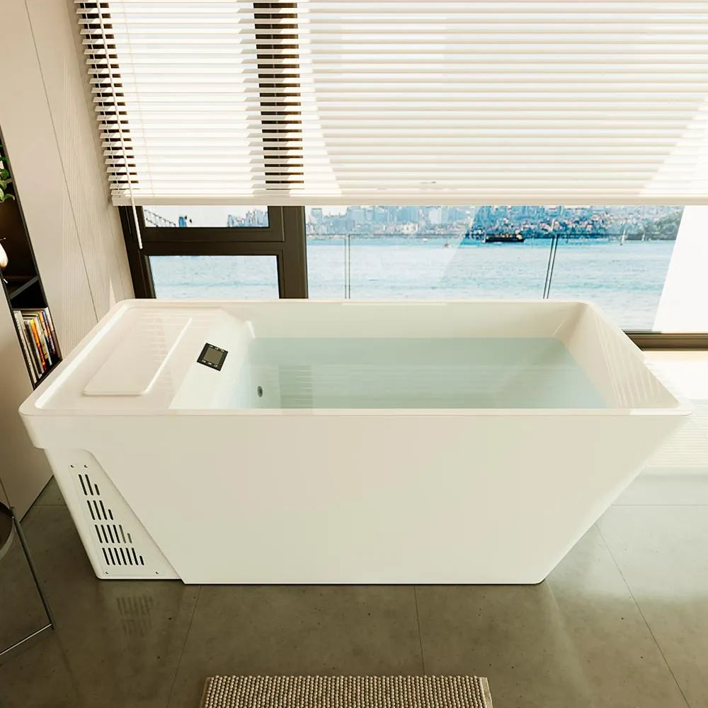 79" Cold bath White Acrylic Rectangle Freestanding Soaking Bathtub with Right Drain