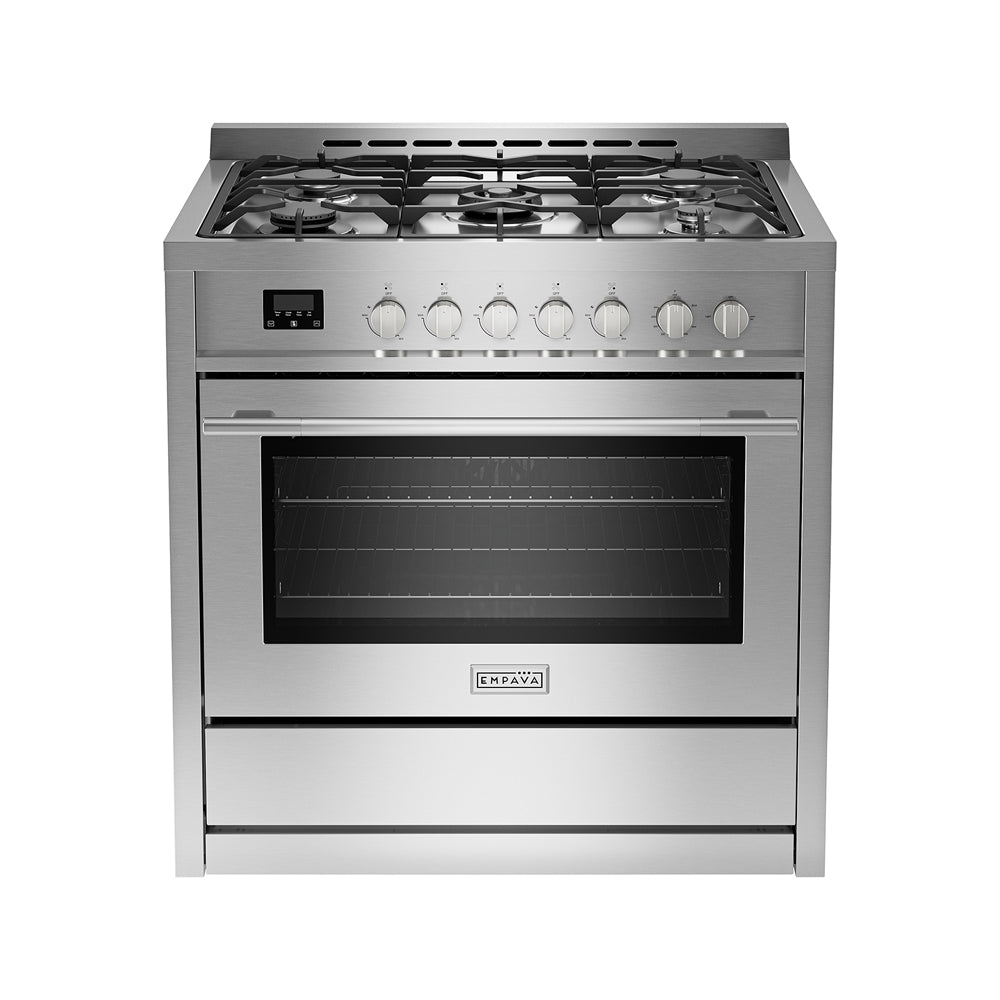 Empava 36 Inch Freestanding Range Gas Cooktop And Oven 36GR12 front side view with cooktop